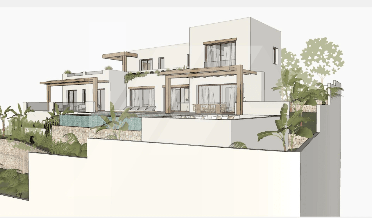 Villa estilo Ibiza con vistas al mar en venta en Benissa, Costa Blanca.